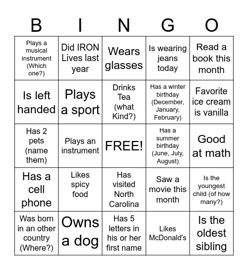 Introduction Bingo Card