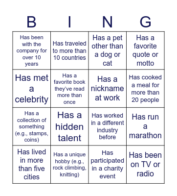 Human Bingo Card