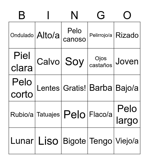 Descripciones Fisicas Bingo Card