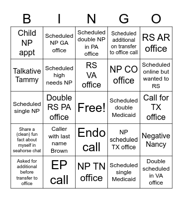 Fri-Yay Bingo Card