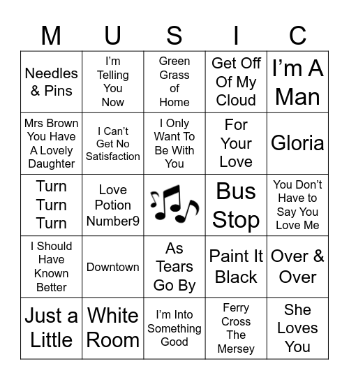 British Invasion Bingo Card