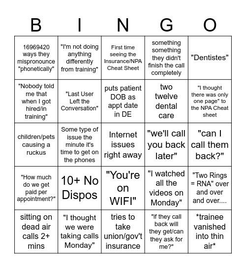 Friday BINGO Card