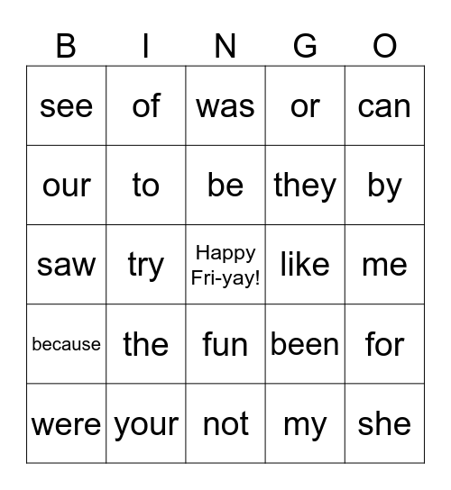 Fri-yay Bingo! Bingo Card