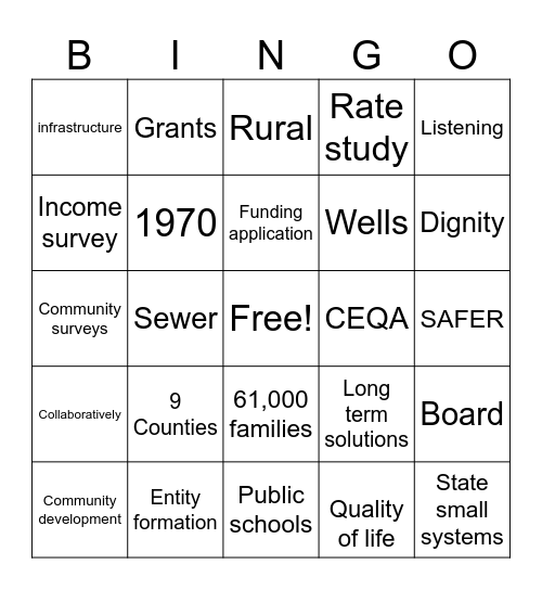 Self-Help Enterprises Bingo Card