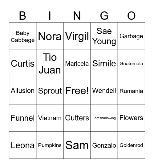 Seedfolks Bingo Card