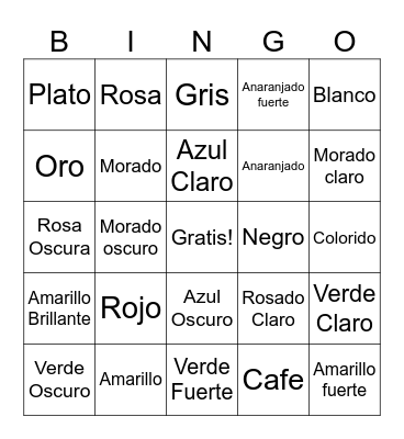 Colors Bingo Card