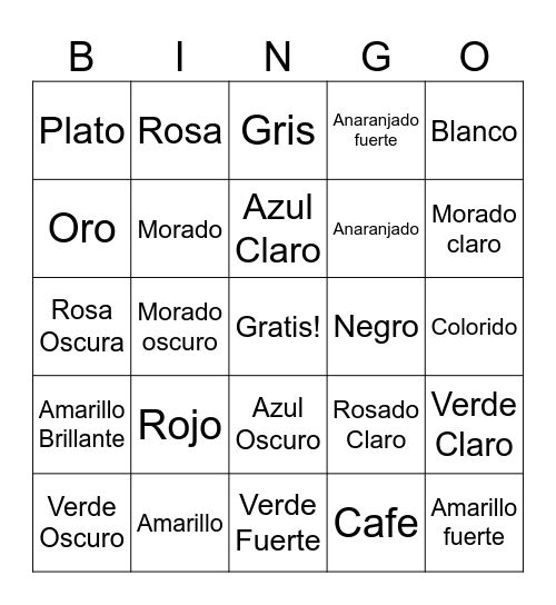 Colors Bingo Card