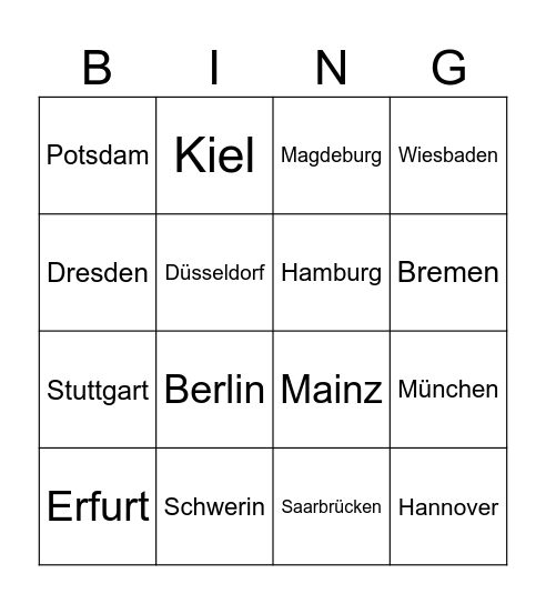 Hauptstädte Bingo Card