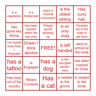 BRIDAL  BINGO Card