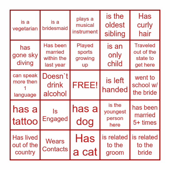 BRIDAL  BINGO Card