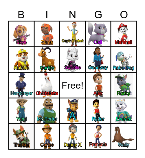 Paw Patrol Bingo Card