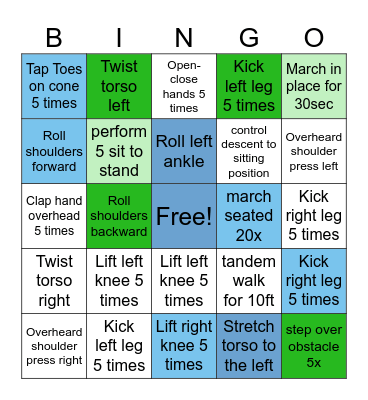 Senior Bingo Exercise Bingo Card