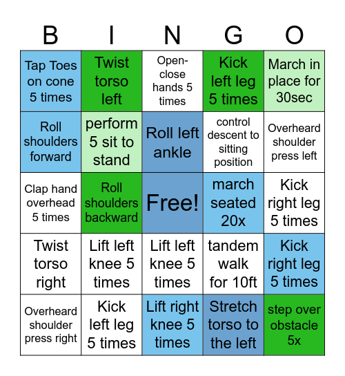 Senior Bingo Exercise Bingo Card