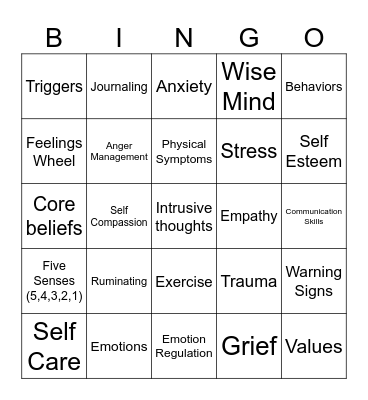 Mental Health Bingo Card