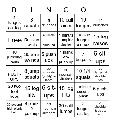FITNESS BINGO Card