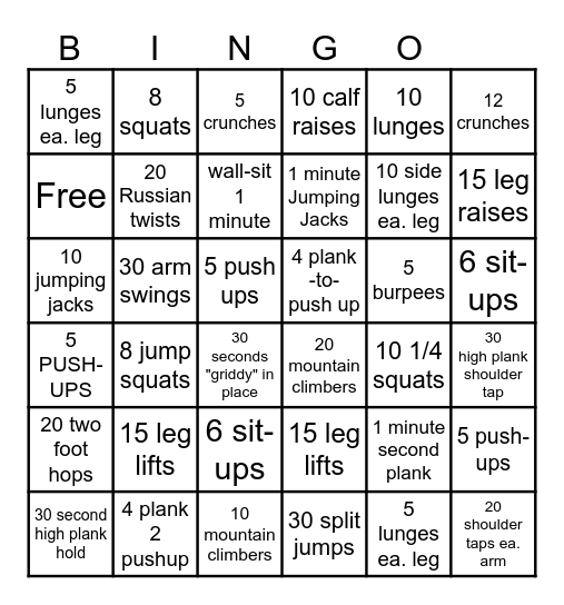 FITNESS BINGO Card