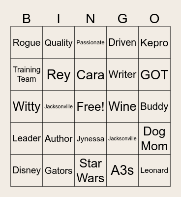 Jen's Bingo Card