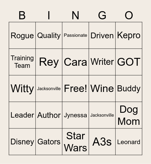 Jen's Bingo Card