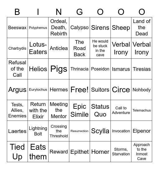 Odyssey Bingo Battle Bingo Card