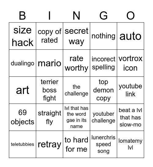 gd Bingo Card