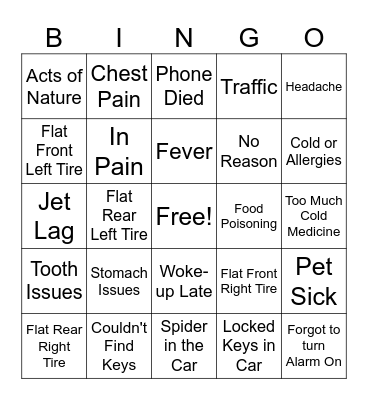 Why Taylor is Late / Out Bingo Card