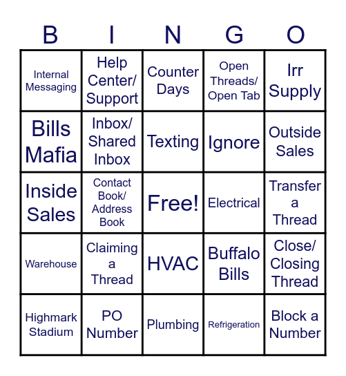 Irr Supply Bingo Card