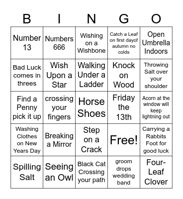 Superstitions Bingo Card