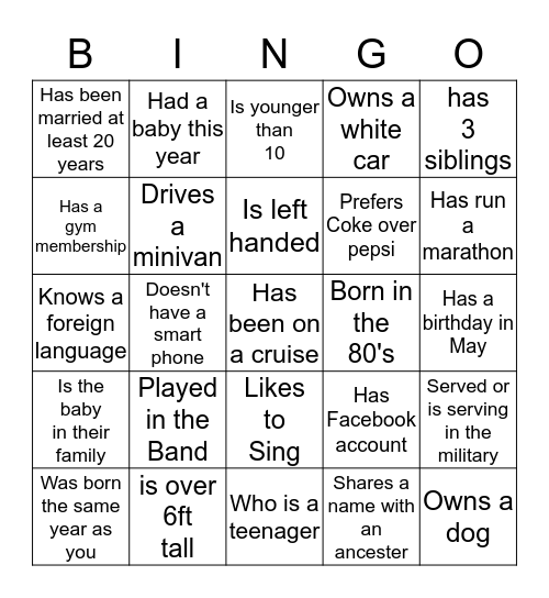 Find Someone who.... Bingo Card