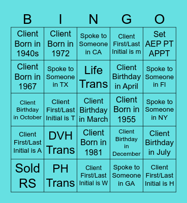 Right Choice Bingo Card
