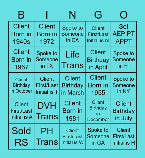 Right Choice Bingo Card