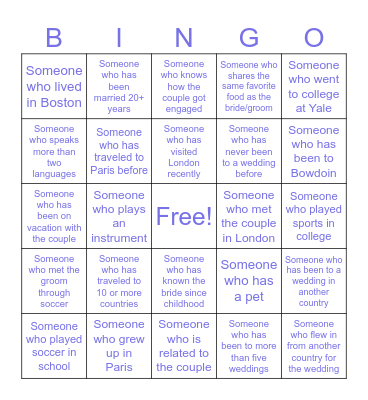 Wedding Bingo Card