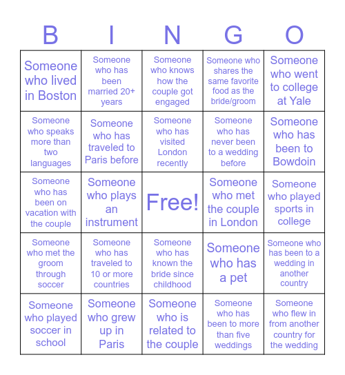 Wedding Bingo Card