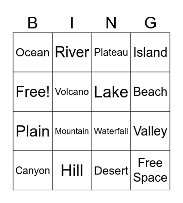 Landforms Bingo Card