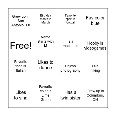 Team Bonding Bingo Card