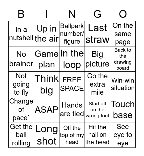 Business Idioms Bingo Card