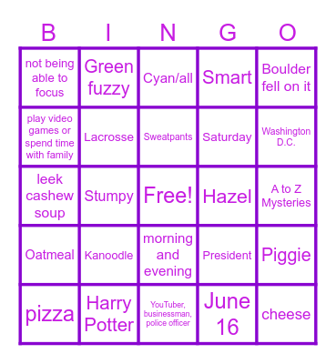 Clare's Birthday Bingo Card