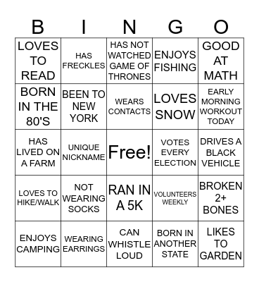 Get to know your Co-workers BINGO! Bingo Card