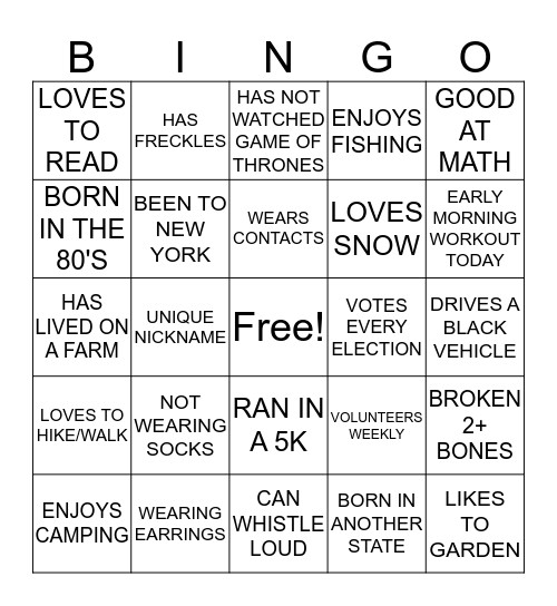 Get to know your Co-workers BINGO! Bingo Card