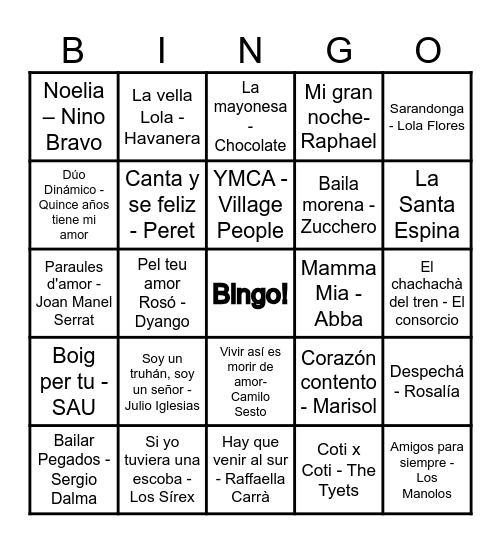 Bingo Musical Bingo Card