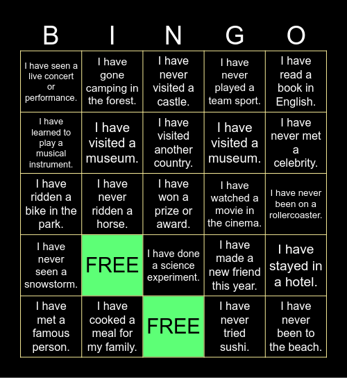 PRESENT PERFECT Bingo Card