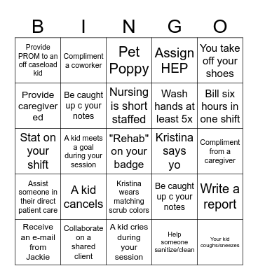 Rehab Week Bingo Card