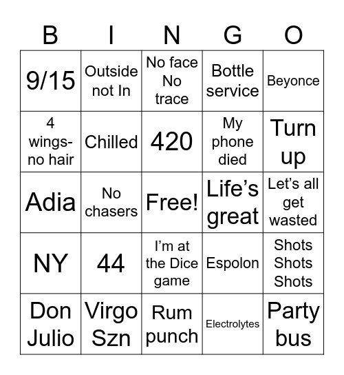 Adia's 44th Birthday Brunch Bingo Card