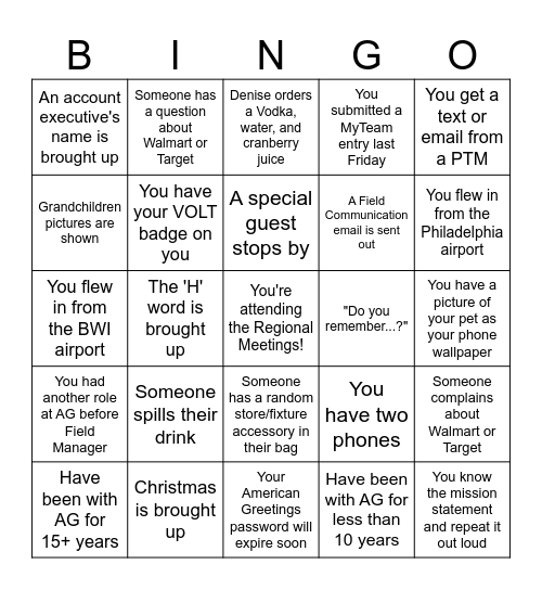 Philadelphia District Dinner Bingo Card