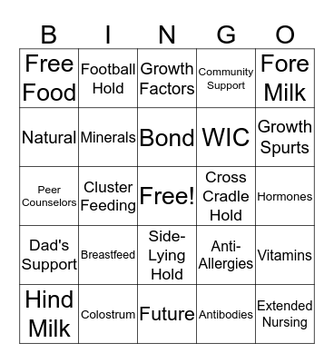 Breastfeeding Bingo Card