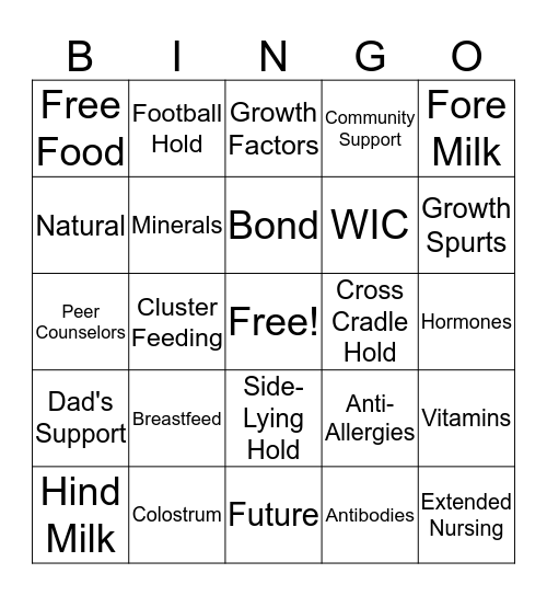 Breastfeeding Bingo Card