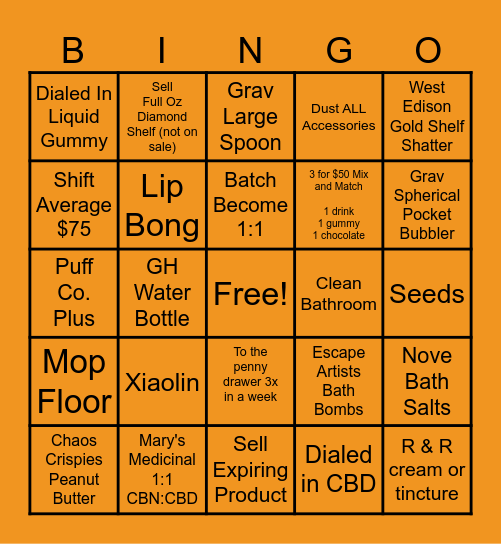 BUDTENDER BINGO Card