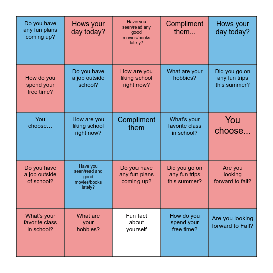 Conversation Bingo Card