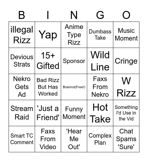 Rizz Bingo Card