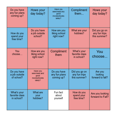 Conversation Bingo Card
