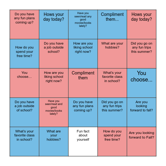 Conversation Bingo Card